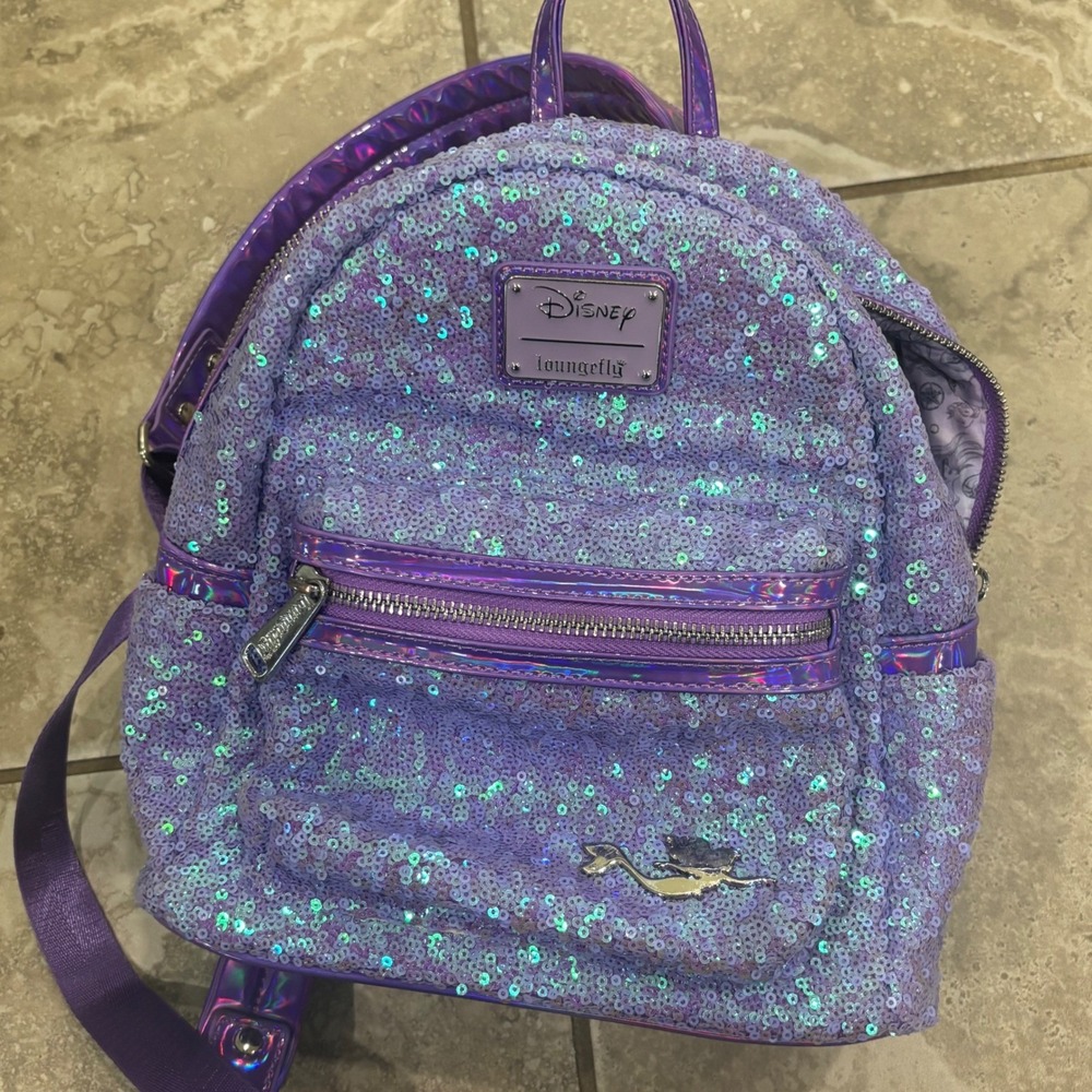 Disney Loungefly Little Mermaid Ariel Purple Sequin Holographic Mini Backpack - Picture 16 of 16